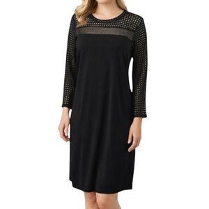 Michael Kors Sheath Black Fishnet Mesh Long Sleeve Stretch Knee Dress XL